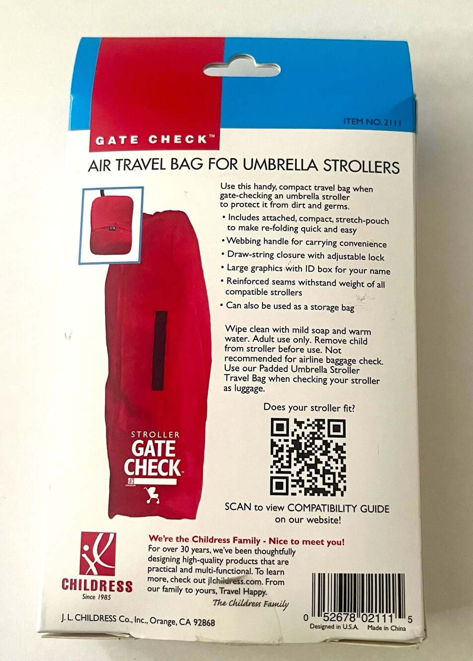 J.L. Childress Gate Check Air Travel Bag for Umbrella Strollers Item 2111